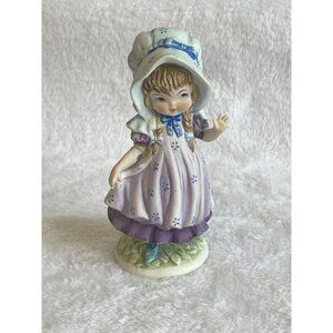 Lefton KW5153 Little Girl with Purple Dress and Bonnet Hat Figurine Hand Painted